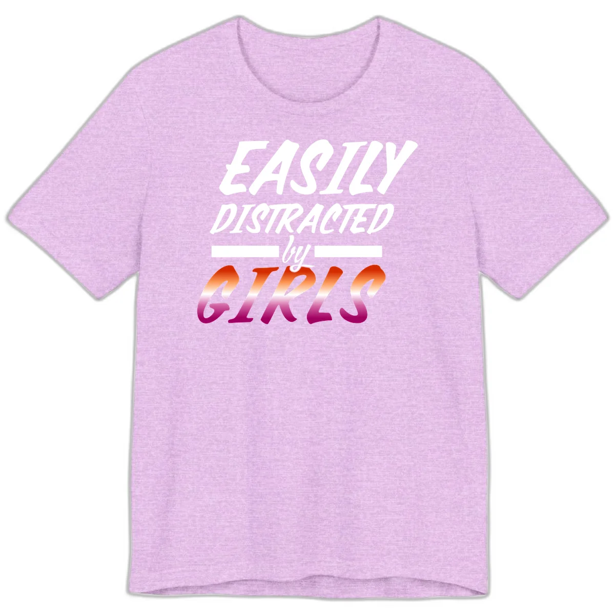 White and gradient red-to-pink text design reading 'Easily Distracted by GIKS' on gray background in Heather Prism Lilac