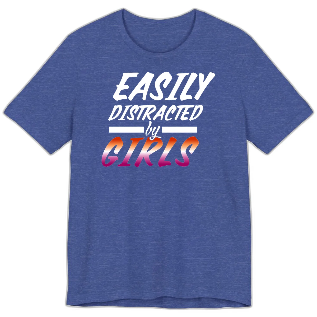 White and gradient red-to-pink text design reading 'Easily Distracted by GIKS' on gray background in Heather True Royal