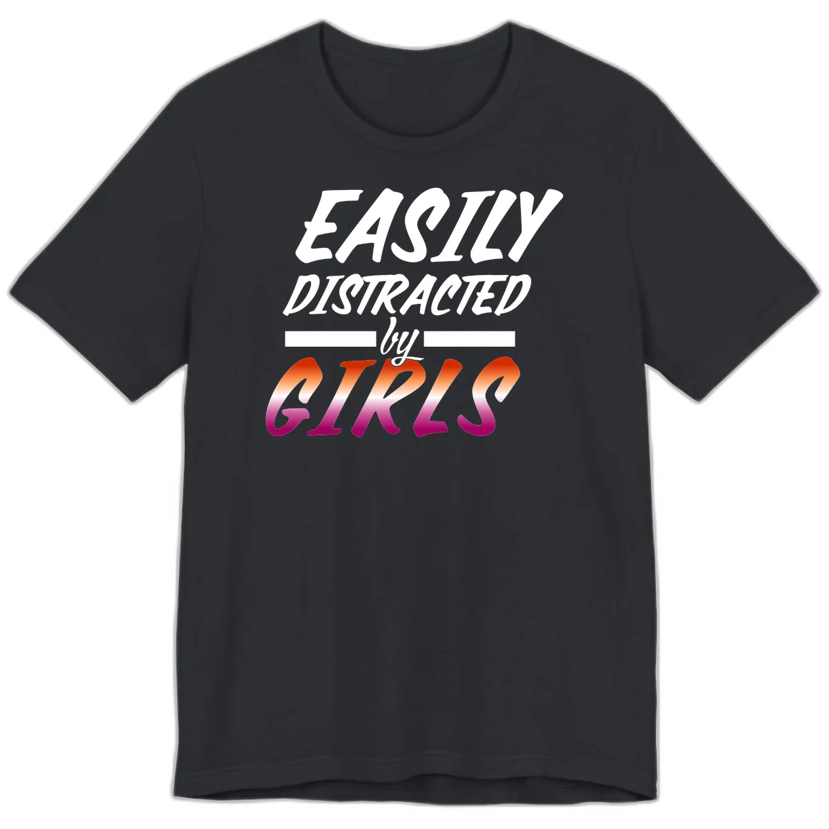 White and gradient red-to-pink text design reading 'Easily Distracted by GIKS' on gray background in Vintage Black