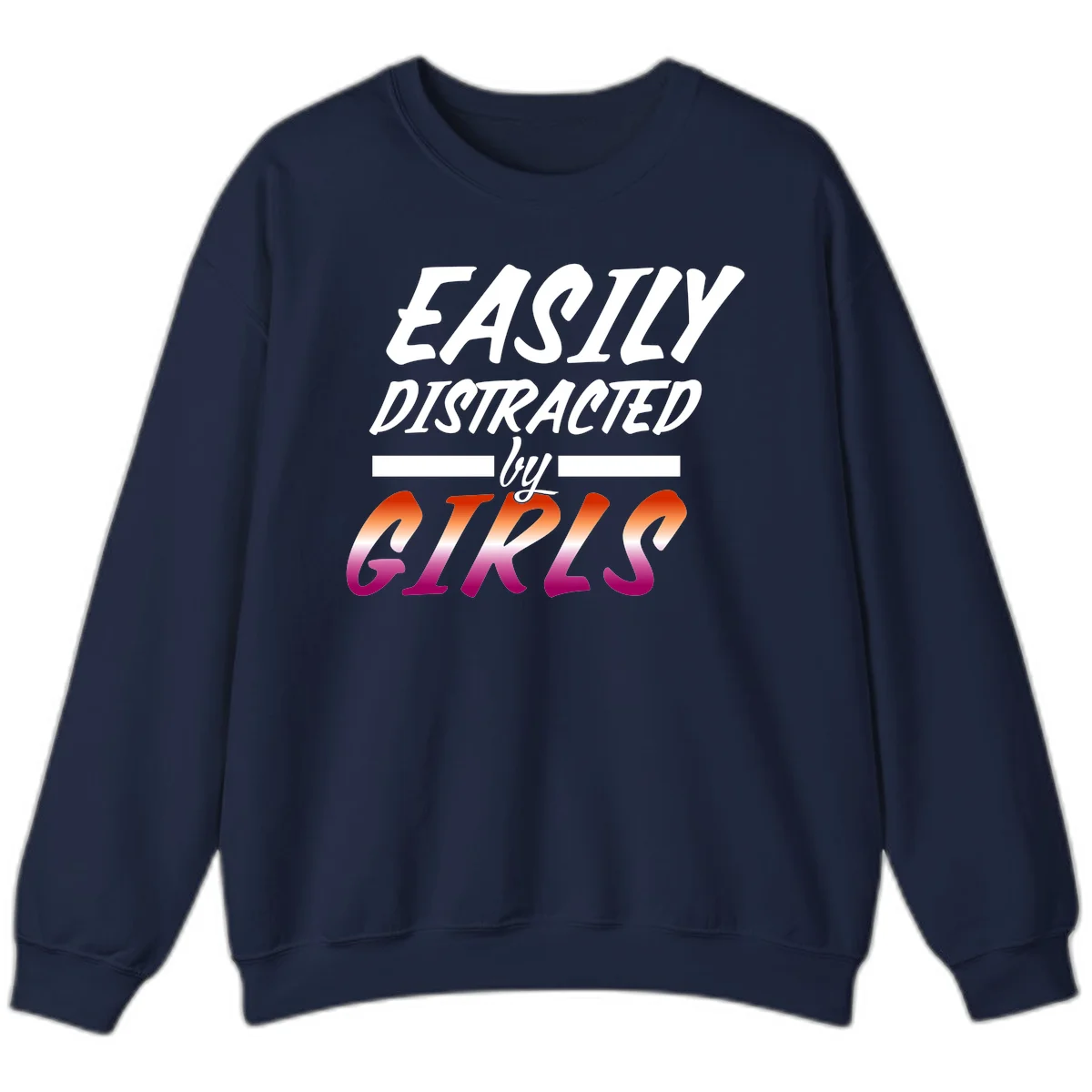 White and gradient red-to-pink text design reading 'Easily Distracted by GIKS' on gray background in Navy