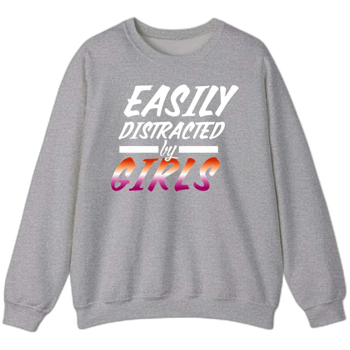 White and gradient red-to-pink text design reading 'Easily Distracted by GIKS' on gray background in Sport Grey