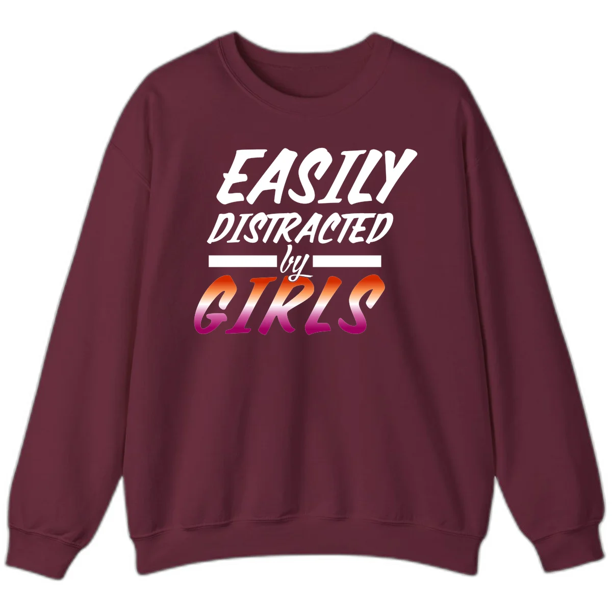 White and gradient red-to-pink text design reading 'Easily Distracted by GIKS' on gray background in Maroon