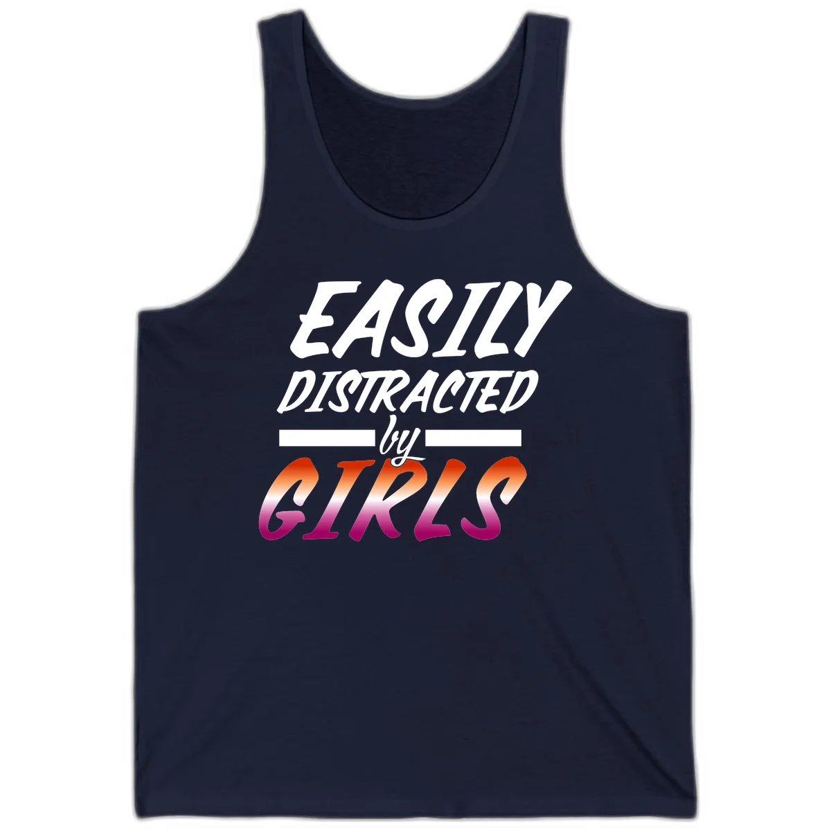 White and gradient red-to-pink text design reading 'Easily Distracted by GIKS' on gray background in Navy