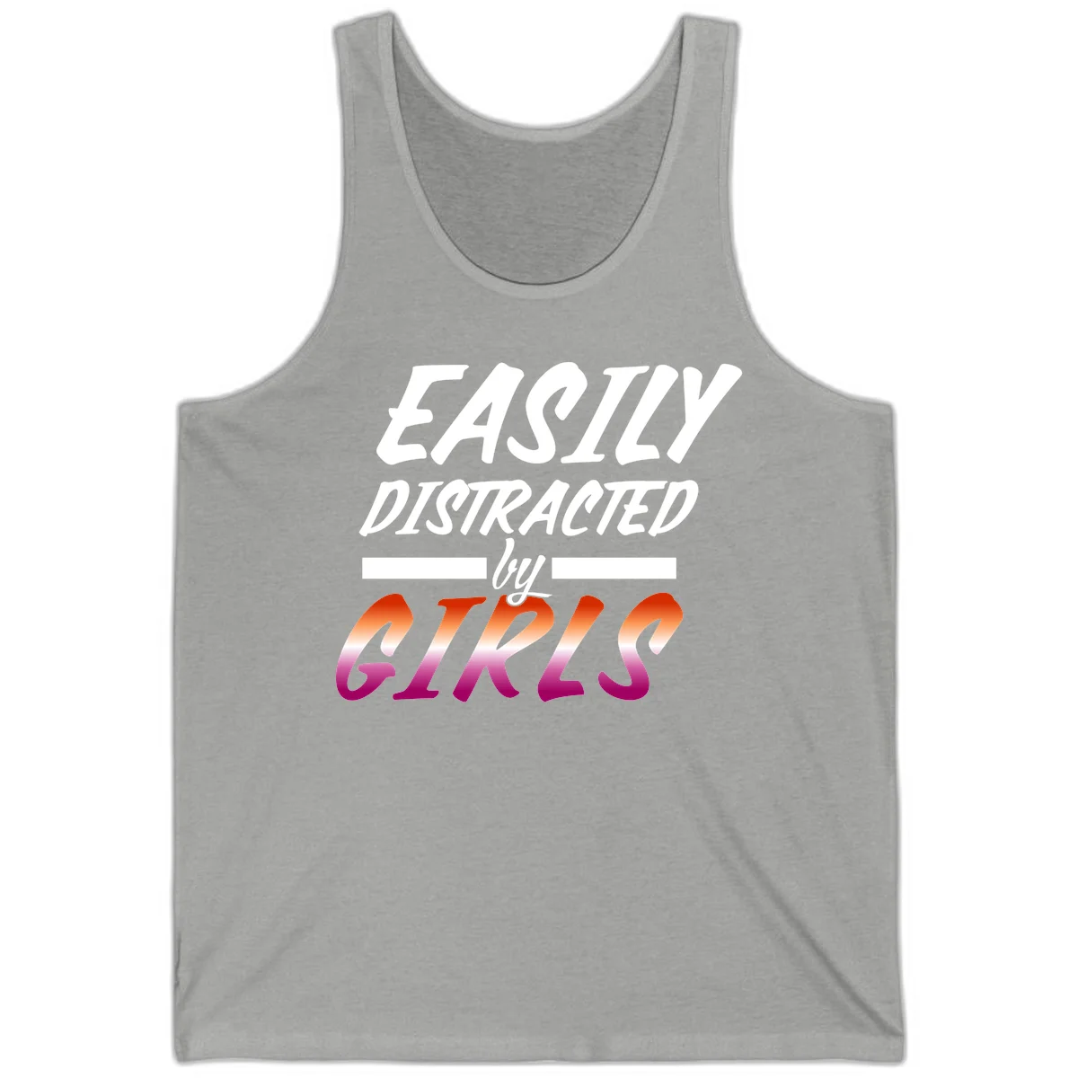White and gradient red-to-pink text design reading 'Easily Distracted by GIKS' on gray background in Athletic Heather