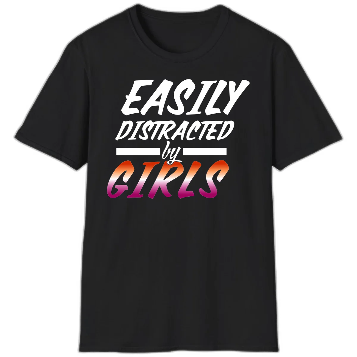 White and gradient red-to-pink text design reading 'Easily Distracted by GIKS' on gray background in Black