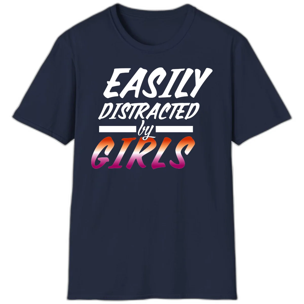 White and gradient red-to-pink text design reading 'Easily Distracted by GIKS' on gray background in Navy