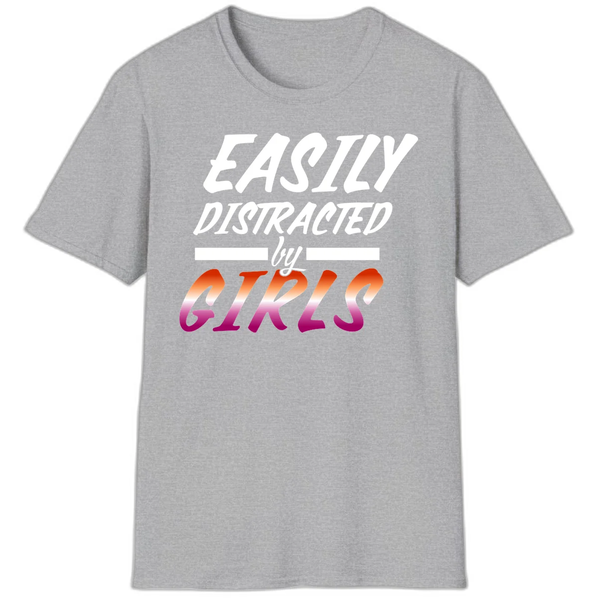 White and gradient red-to-pink text design reading 'Easily Distracted by GIKS' on gray background in Sport Grey