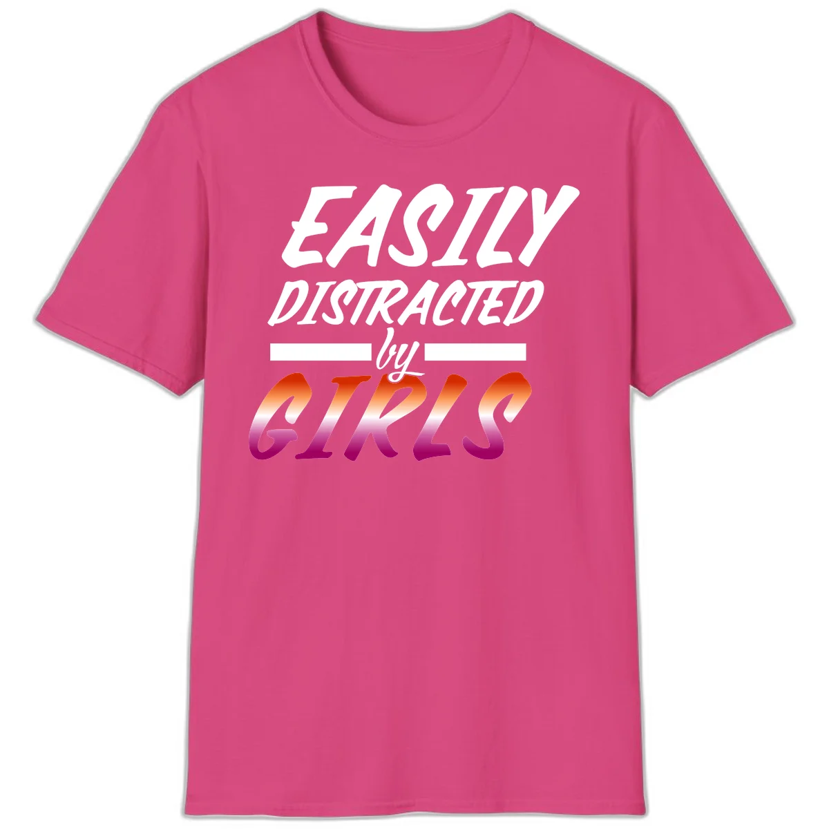 White and gradient red-to-pink text design reading 'Easily Distracted by GIKS' on gray background in Heliconia