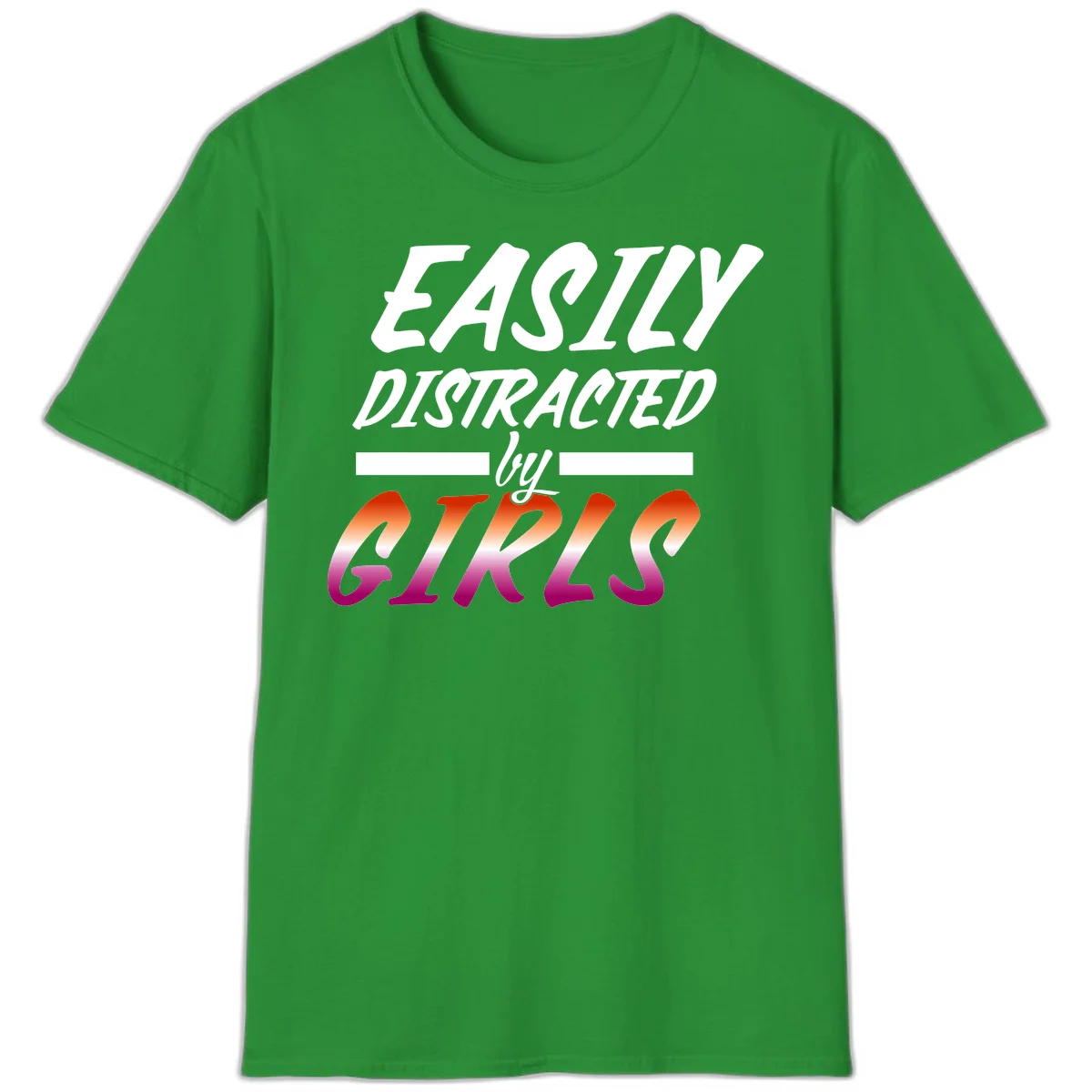 White and gradient red-to-pink text design reading 'Easily Distracted by GIKS' on gray background in Irish Green