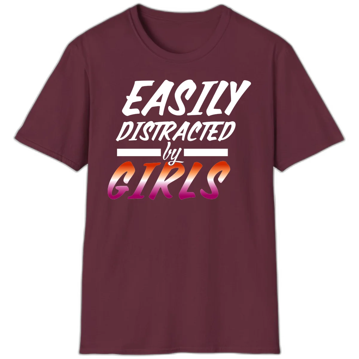 White and gradient red-to-pink text design reading 'Easily Distracted by GIKS' on gray background in Maroon