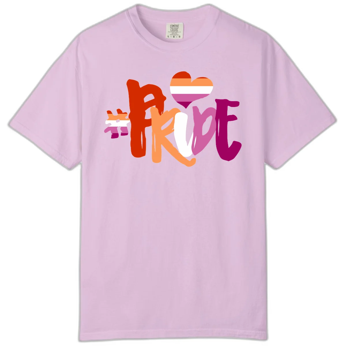 Love pride heart flag design with colorful letters, rainbow heart, and puzzle pieces in pride colors in Orchid