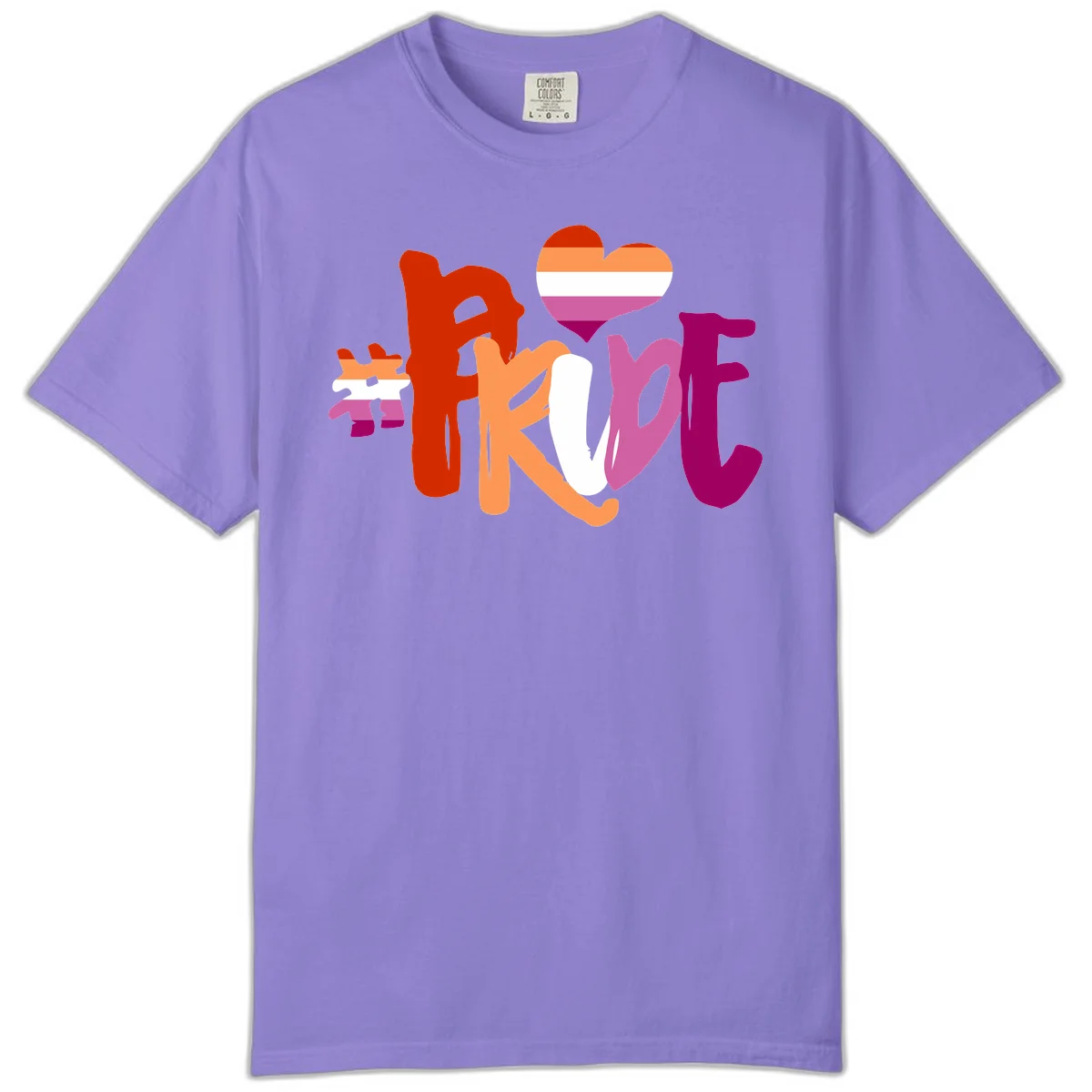 Love pride heart flag design with colorful letters, rainbow heart, and puzzle pieces in pride colors in Violet