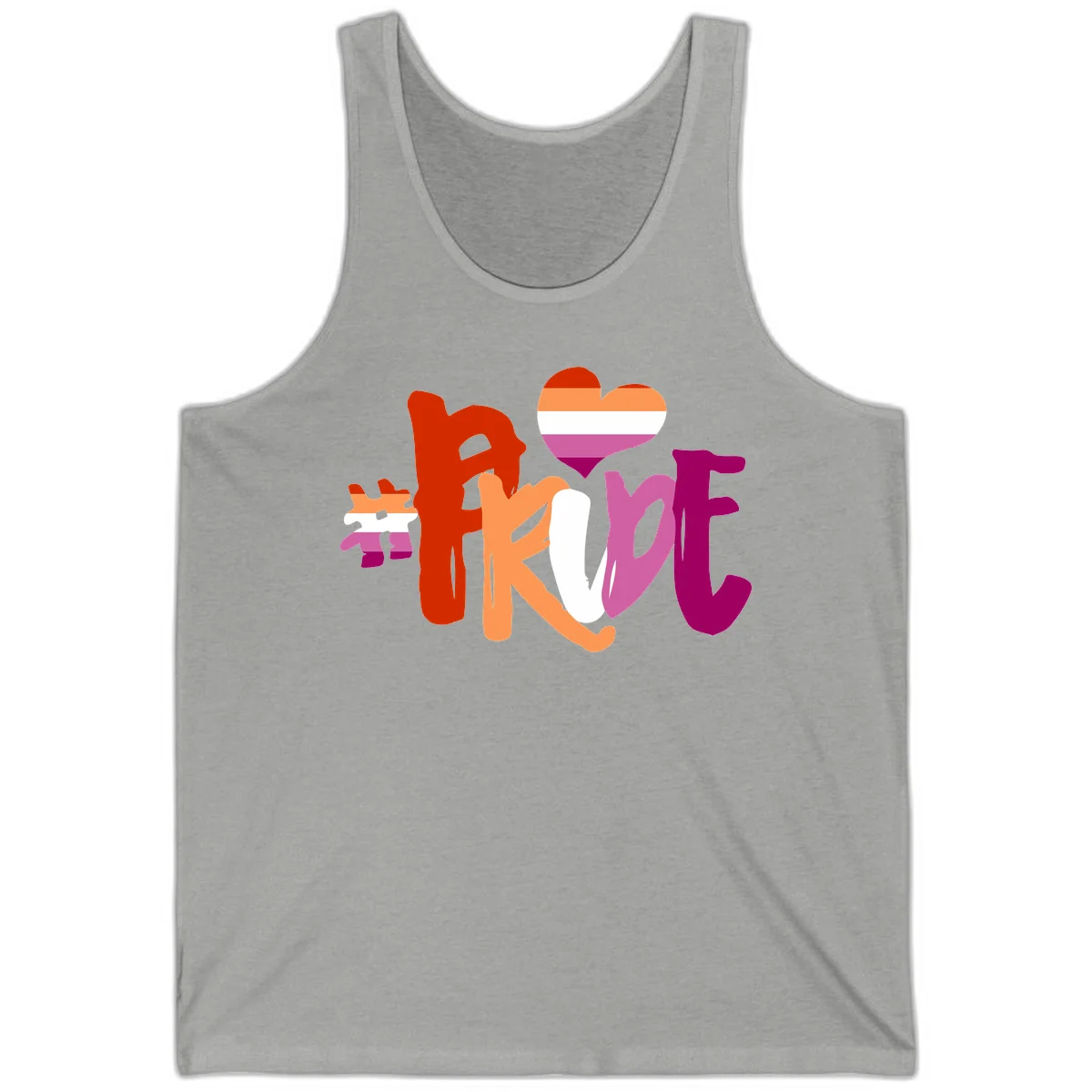 Love pride heart flag design with colorful letters, rainbow heart, and puzzle pieces in pride colors in Athletic Heather