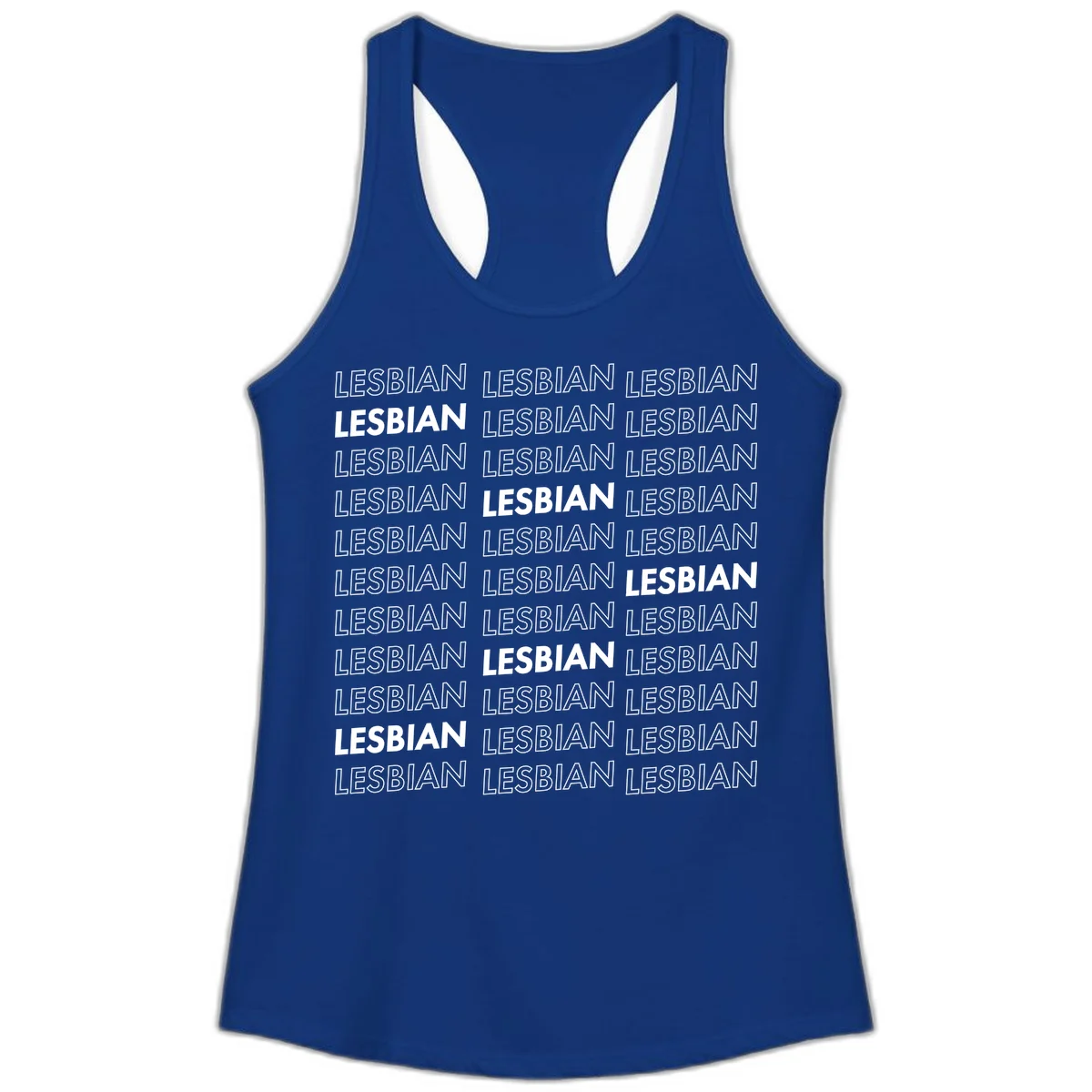 Repeating pattern of the word LESBIAN in bold white and outlined text on gray background for lesbian pride in Solid Royal