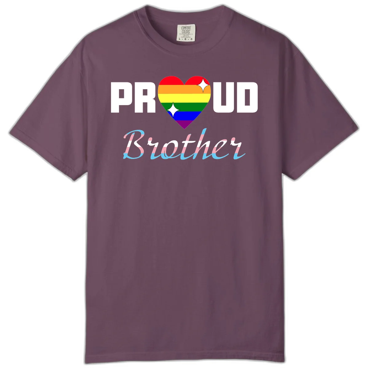 Proud Brother Pride design with rainbow-striped heart and colorful text celebrating LGBTQ+ pride and family support in Berry