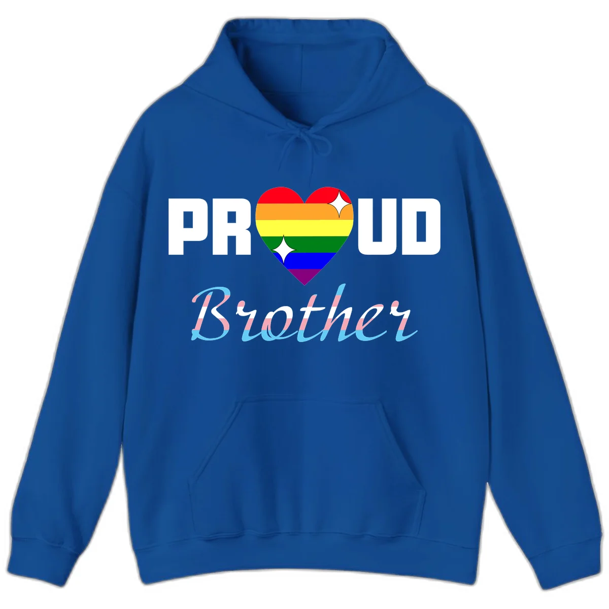 Proud Brother Pride design with rainbow-striped heart and colorful text celebrating LGBTQ+ pride and family support in Royal