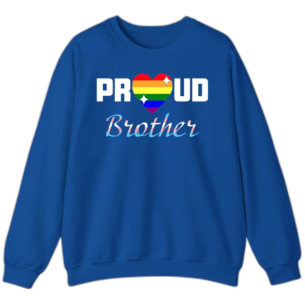 Proud Brother Pride design with rainbow-striped heart and colorful text celebrating LGBTQ+ pride and family support in Royal