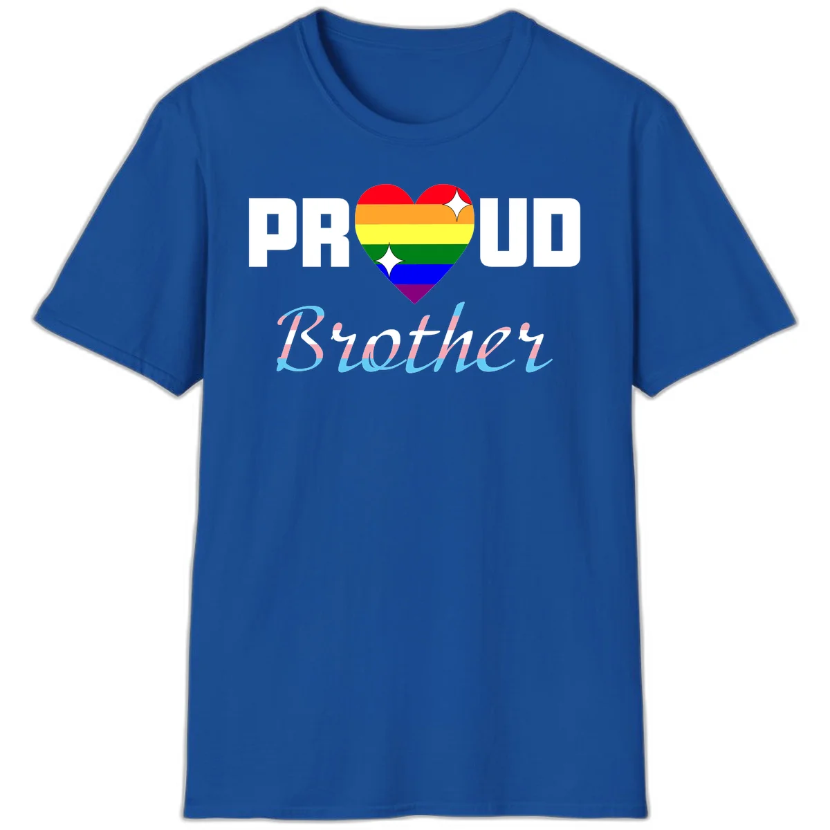 Proud Brother Pride design with rainbow-striped heart and colorful text celebrating LGBTQ+ pride and family support in Royal