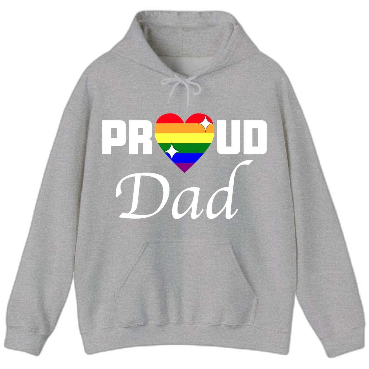 Proud Dad rainbow heart design with vibrant pride flag colors in heart shape and white text in Sport Grey