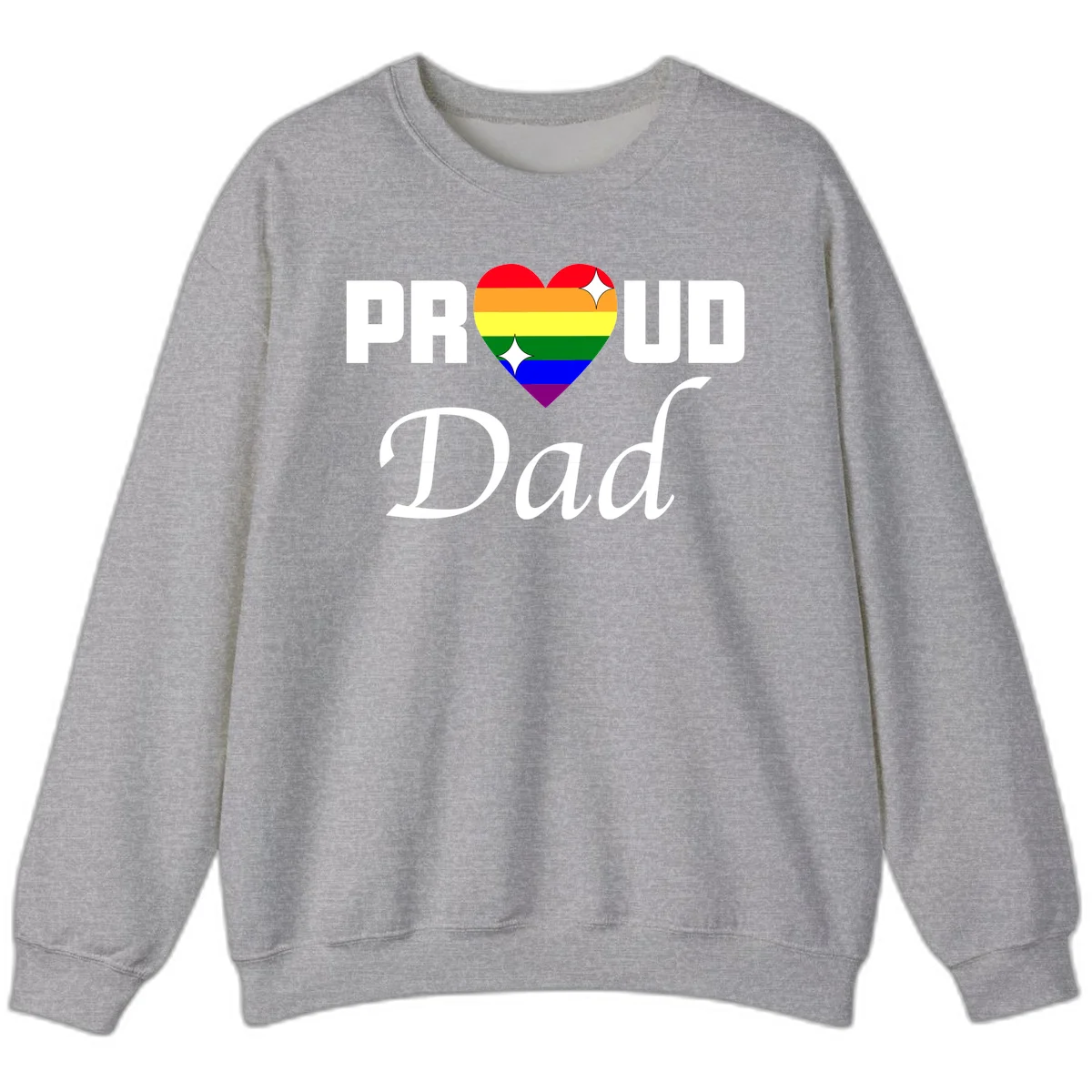 Proud Dad rainbow heart design with vibrant pride flag colors in heart shape and white text in Sport Grey