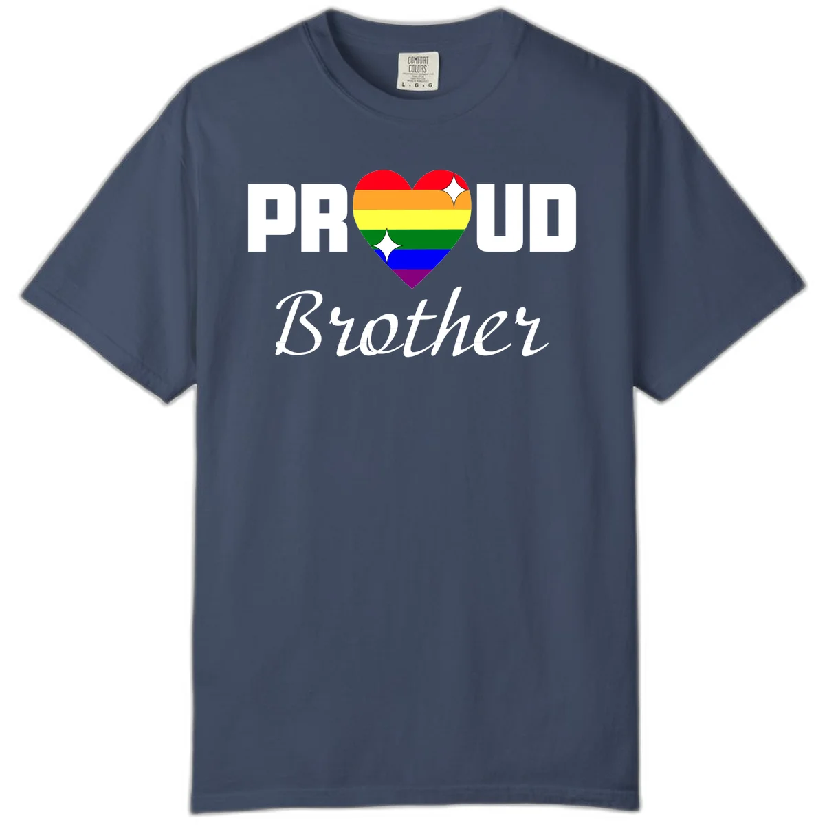 Proud Brother pride design with rainbow heart and white sparkles on gray background in Midnight