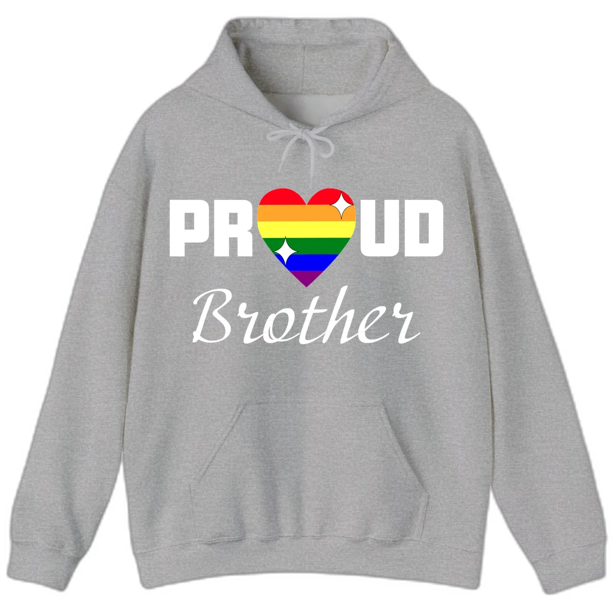 Proud Brother pride design with rainbow heart and white sparkles on gray background in Sport Grey