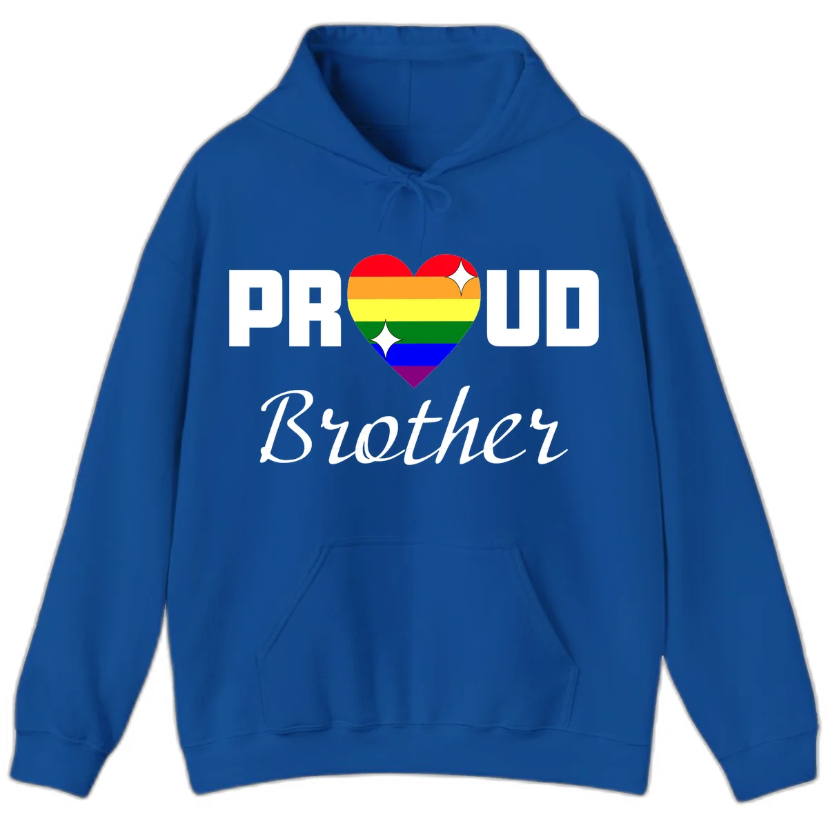 Proud Brother pride design with rainbow heart and white sparkles on gray background in Royal
