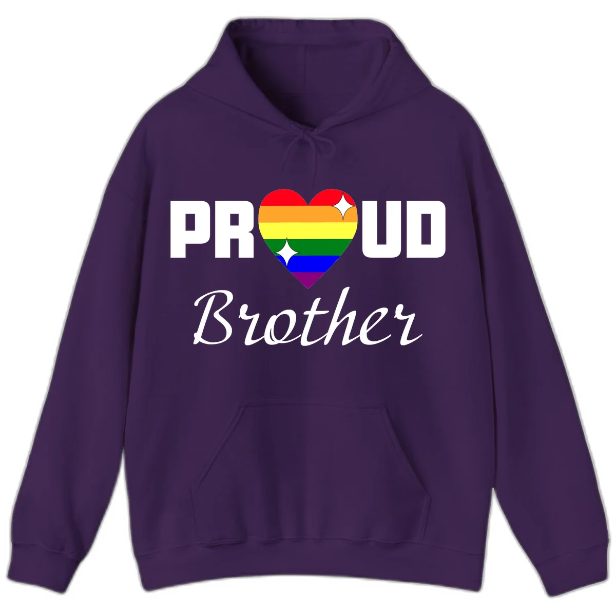 Proud Brother pride design with rainbow heart and white sparkles on gray background in Purple