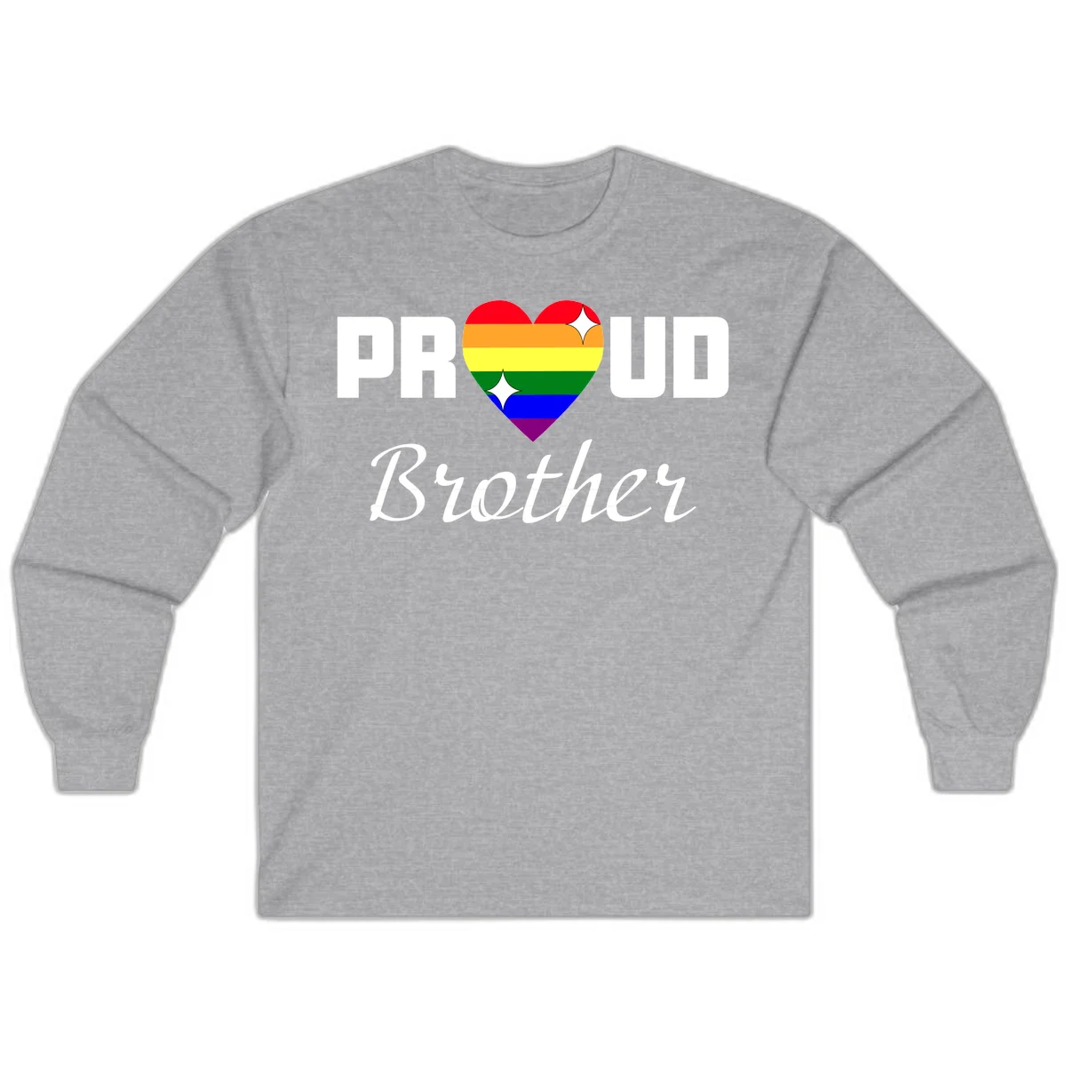 Proud Brother pride design with rainbow heart and white sparkles on gray background in Sport Grey