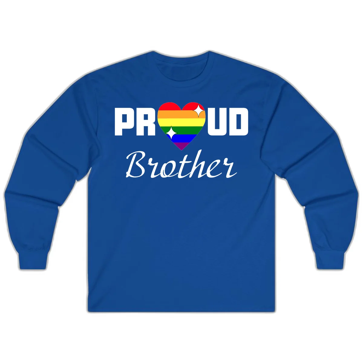 Proud Brother pride design with rainbow heart and white sparkles on gray background in Royal