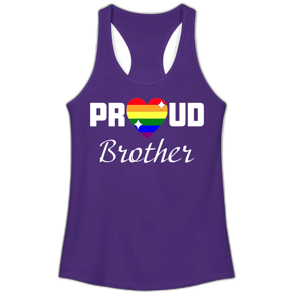 Proud Brother pride design with rainbow heart and white sparkles on gray background in Solid Purple Rush