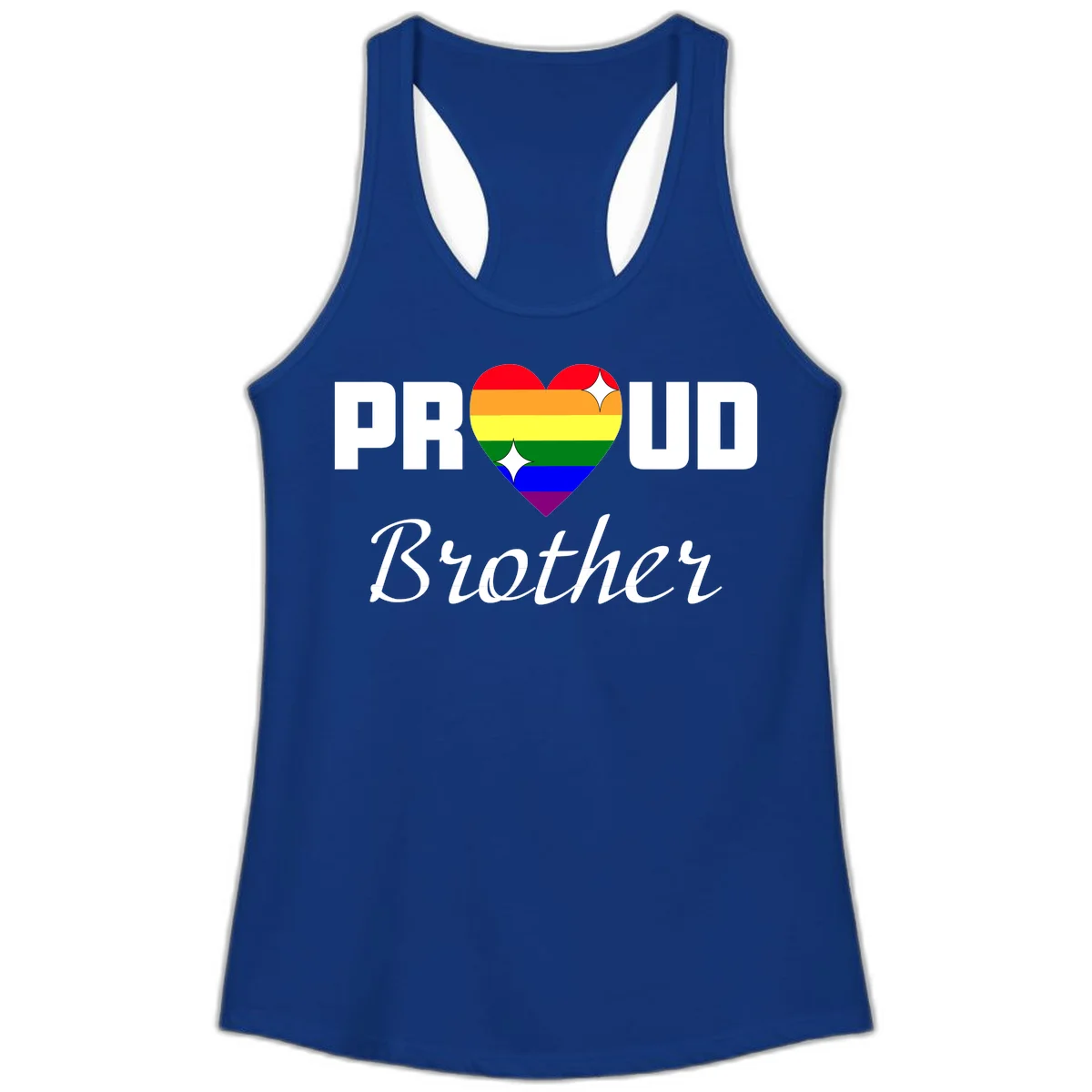 Proud Brother pride design with rainbow heart and white sparkles on gray background in Solid Royal
