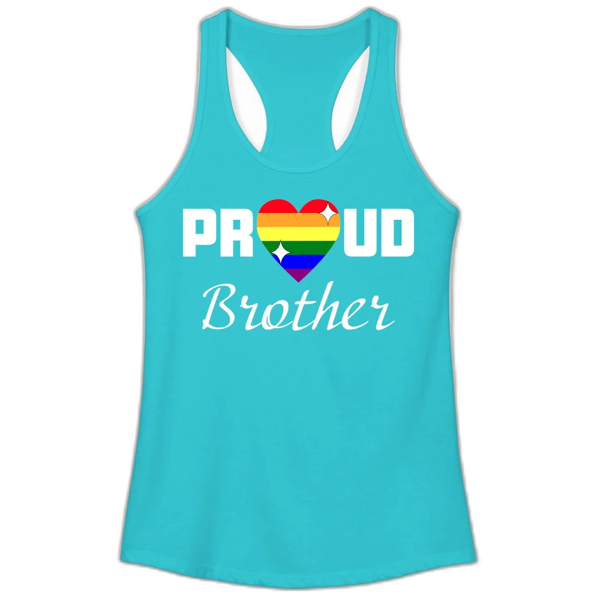 Proud Brother pride design with rainbow heart and white sparkles on gray background in Solid Tahiti Blue