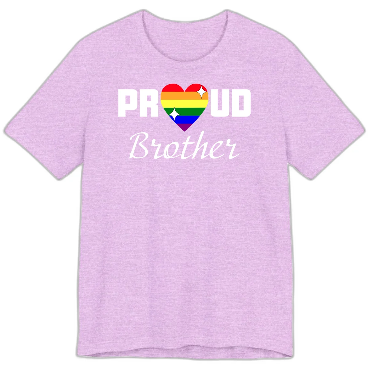 Proud Brother pride design with rainbow heart and white sparkles on gray background in Heather Prism Lilac