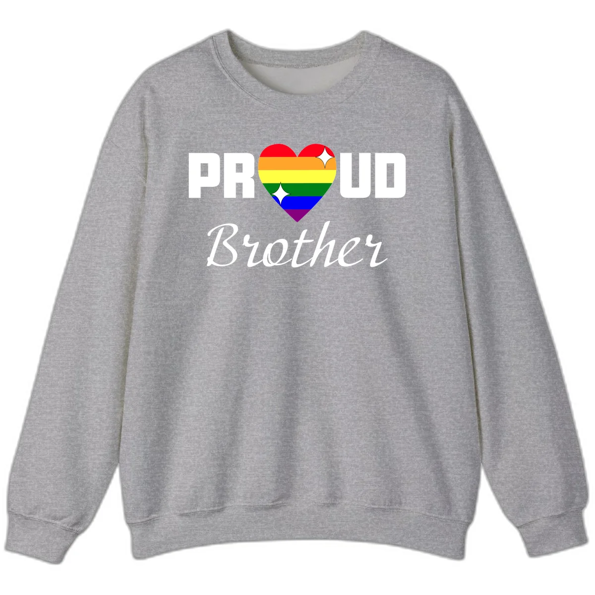 Proud Brother pride design with rainbow heart and white sparkles on gray background in Sport Grey