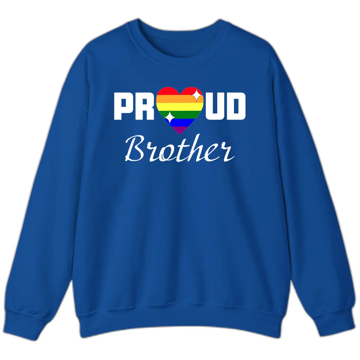 Proud Brother pride design with rainbow heart and white sparkles on gray background in Royal
