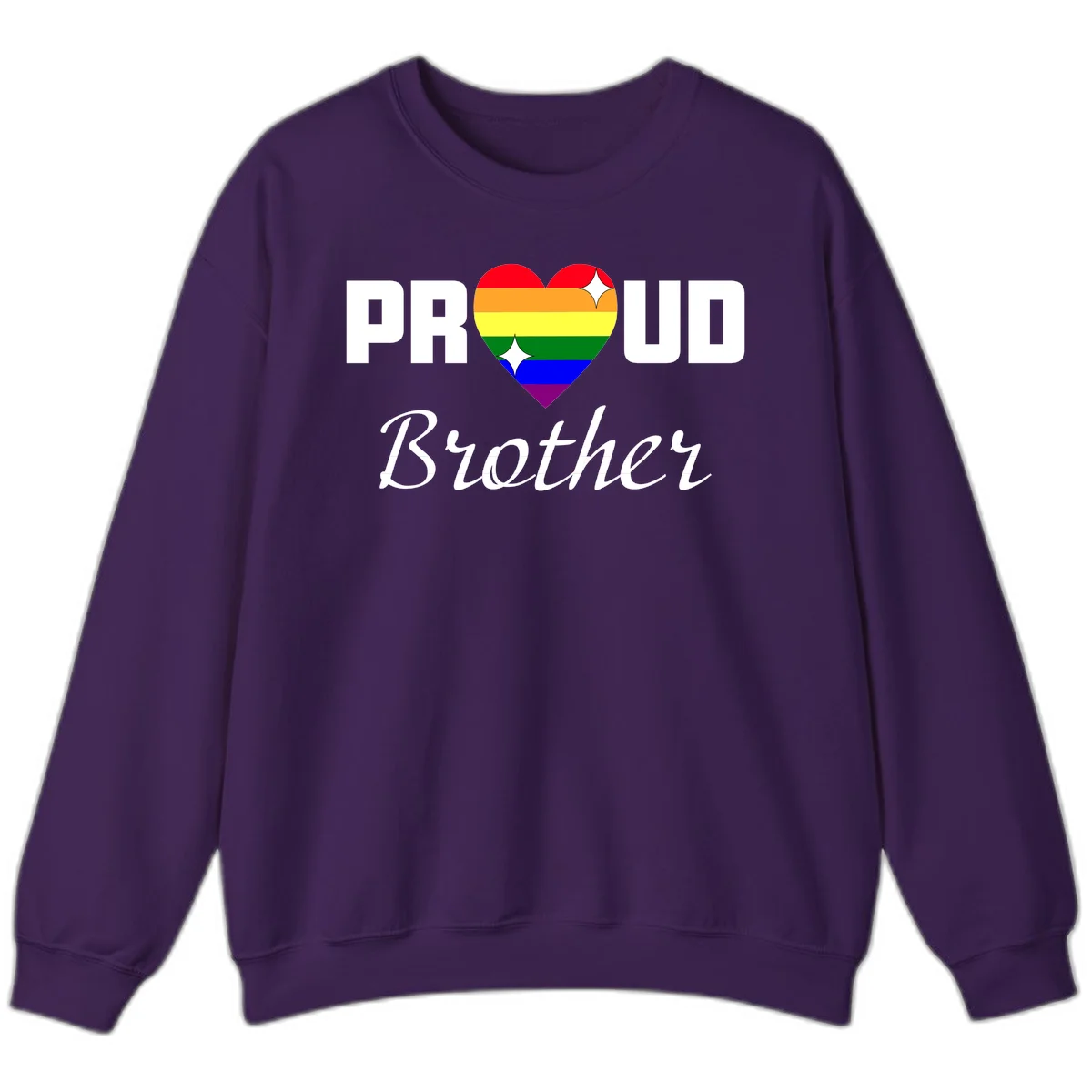 Proud Brother pride design with rainbow heart and white sparkles on gray background in Purple
