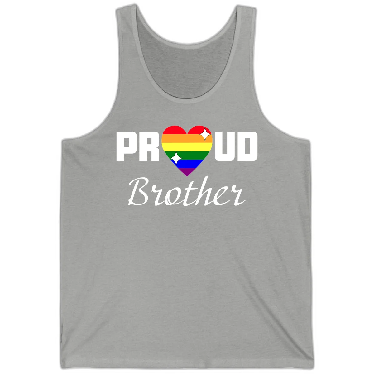Proud Brother pride design with rainbow heart and white sparkles on gray background in Athletic Heather