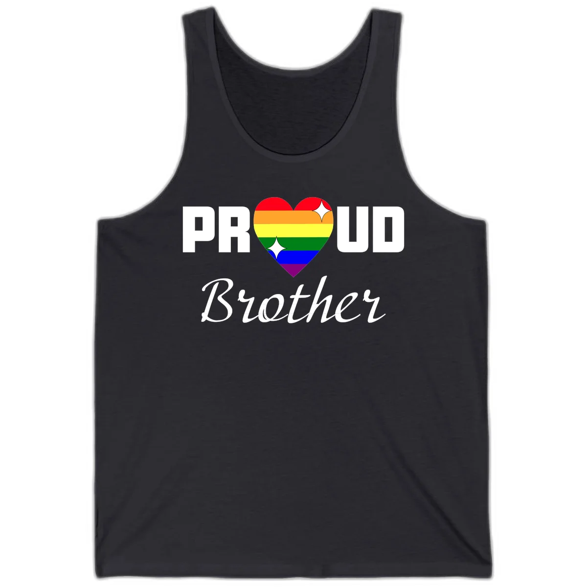 Proud Brother pride design with rainbow heart and white sparkles on gray background in Dark Grey