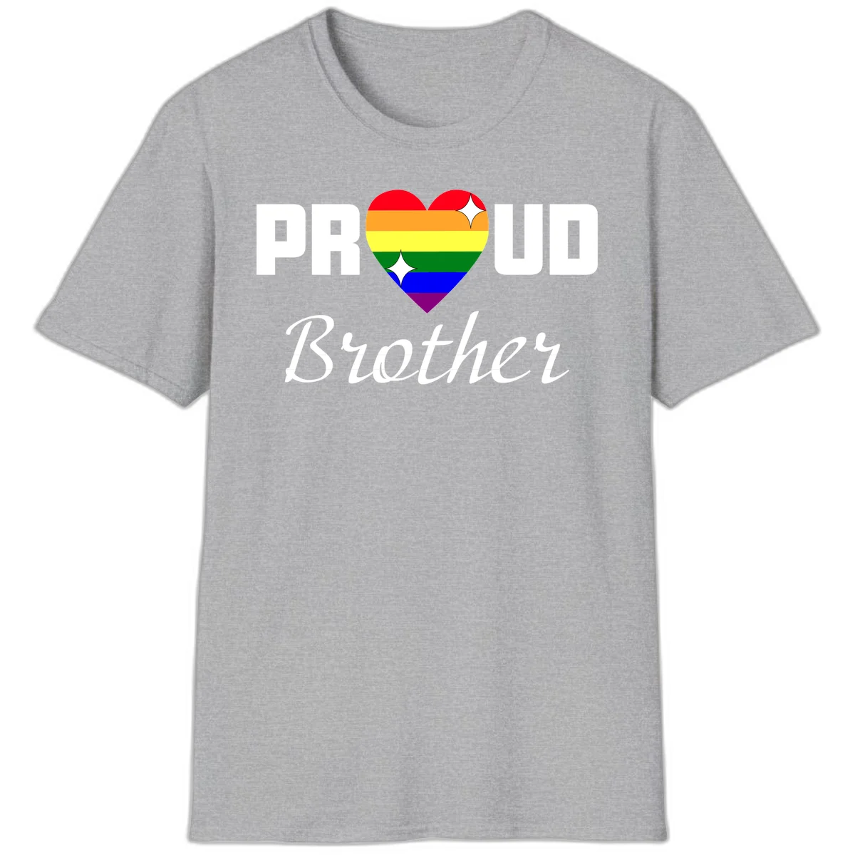 Proud Brother pride design with rainbow heart and white sparkles on gray background in Sport Grey