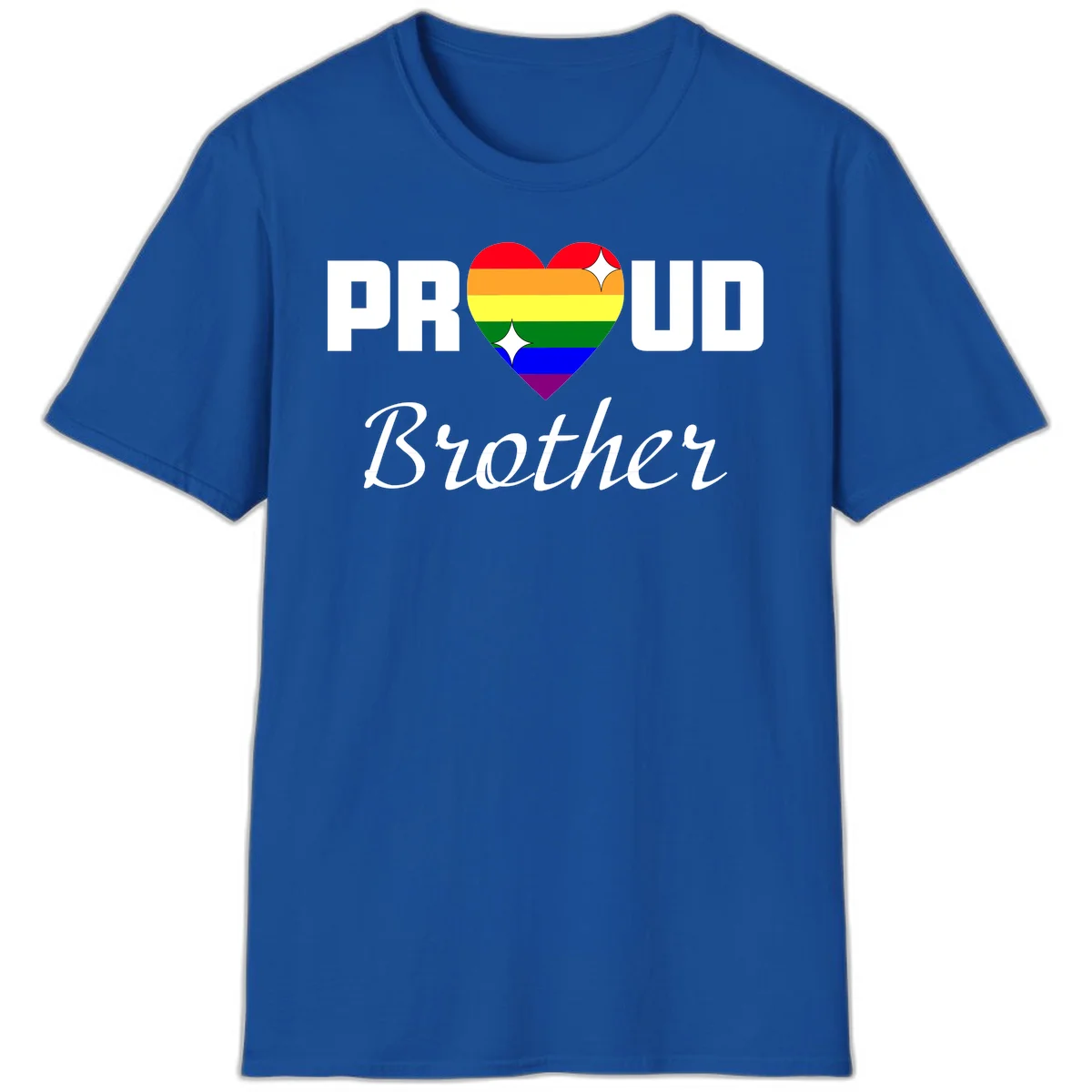 Proud Brother pride design with rainbow heart and white sparkles on gray background in Royal