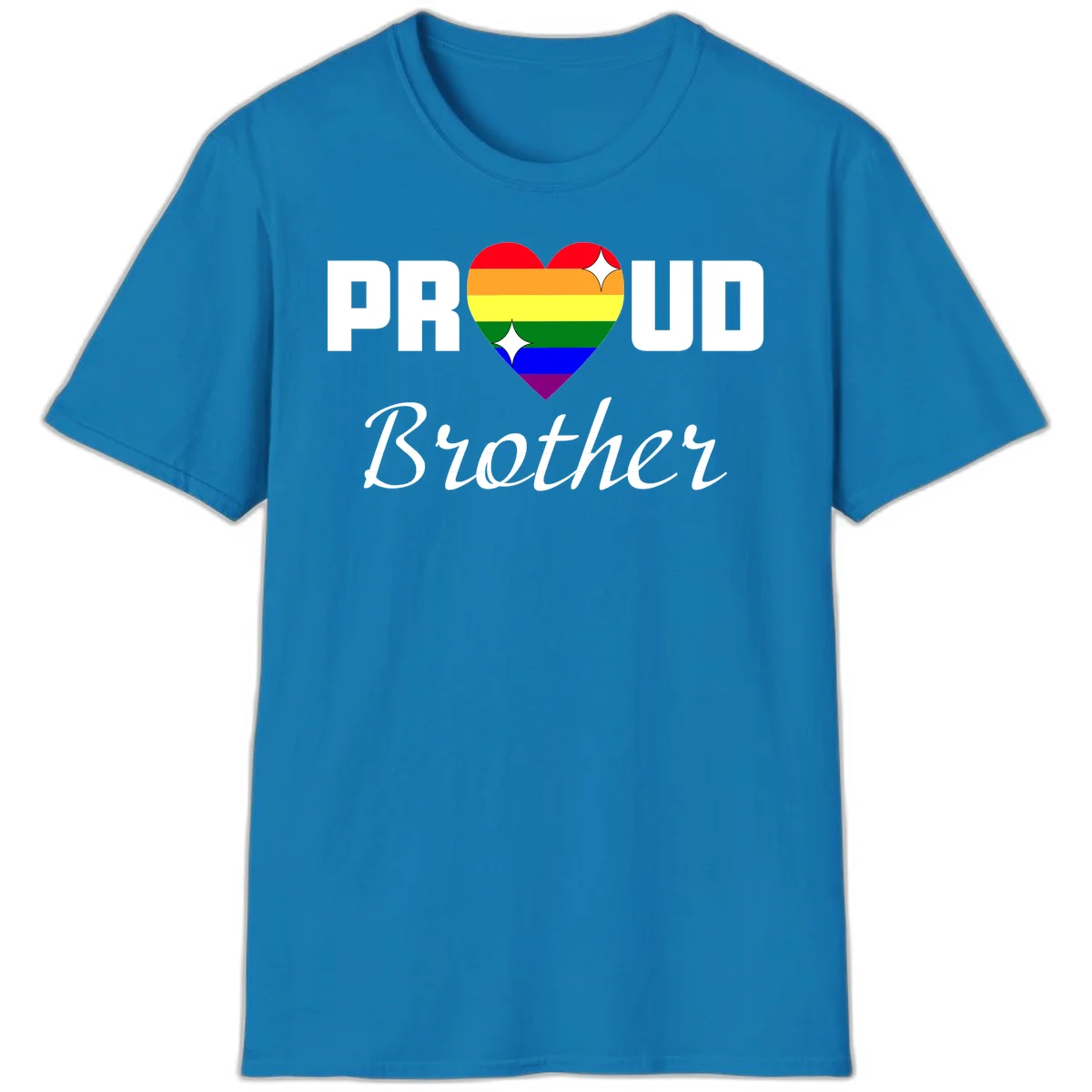 Proud Brother pride design with rainbow heart and white sparkles on gray background in Sapphire