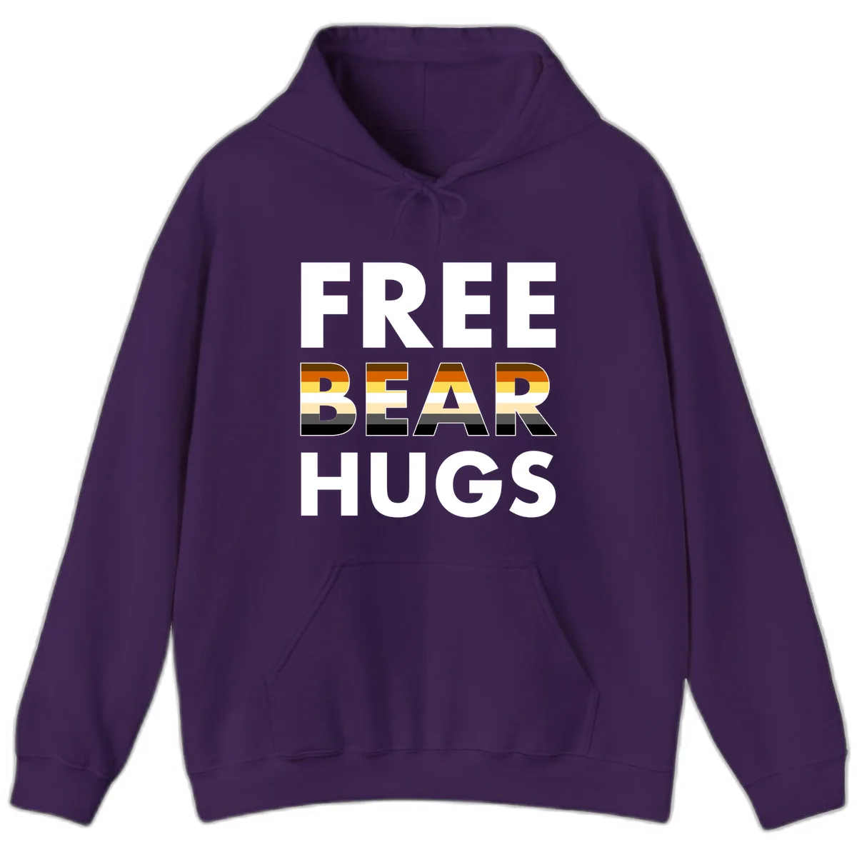 Free Bear Hugs design with bear flag stripes in brown, orange, yellow, tan and black colors featuring pride triangle symbol in Purple