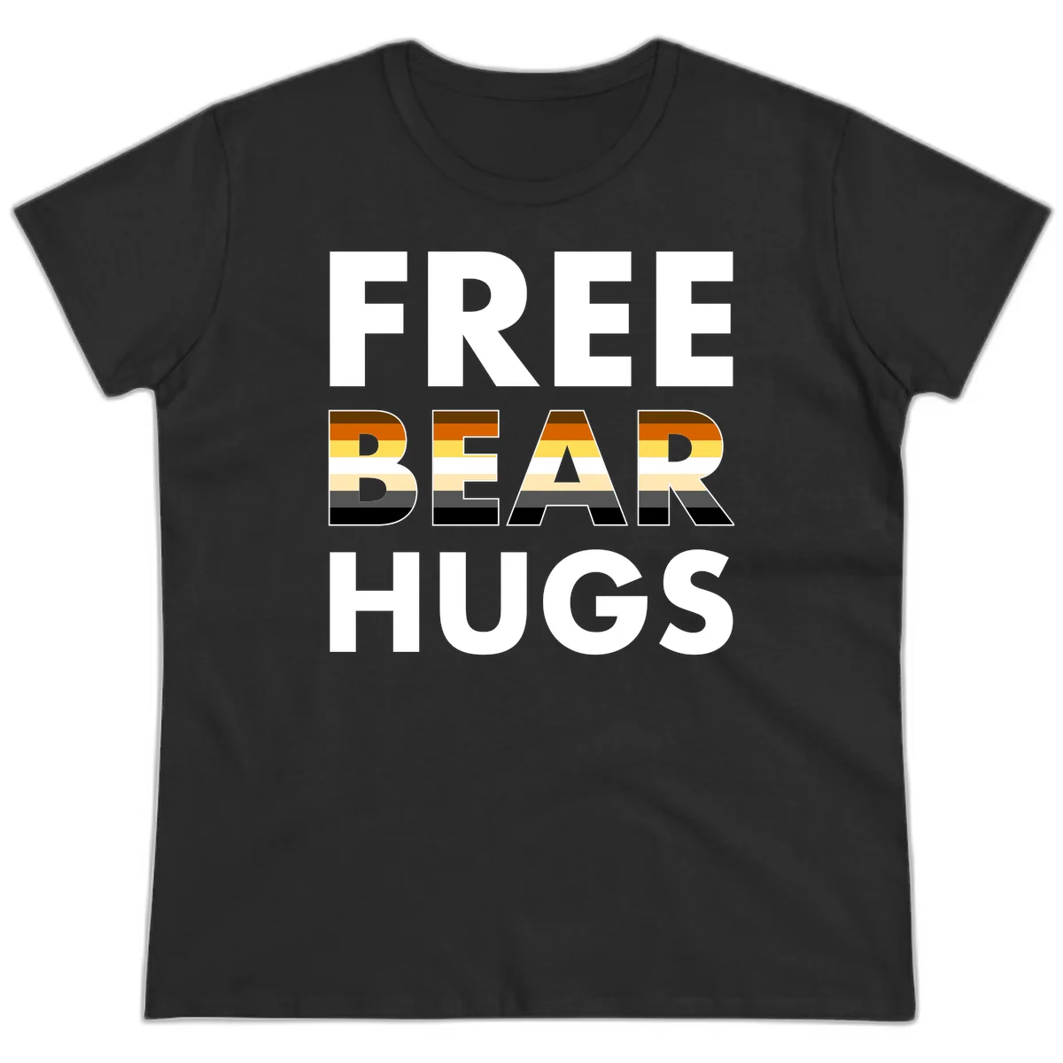 Free Bear Hugs design with bear flag stripes in brown, orange, yellow, tan and black colors featuring pride triangle symbol in Black