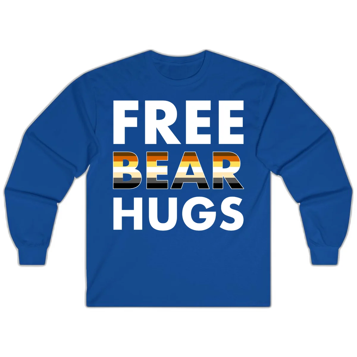 Free Bear Hugs design with bear flag stripes in brown, orange, yellow, tan and black colors featuring pride triangle symbol in Royal
