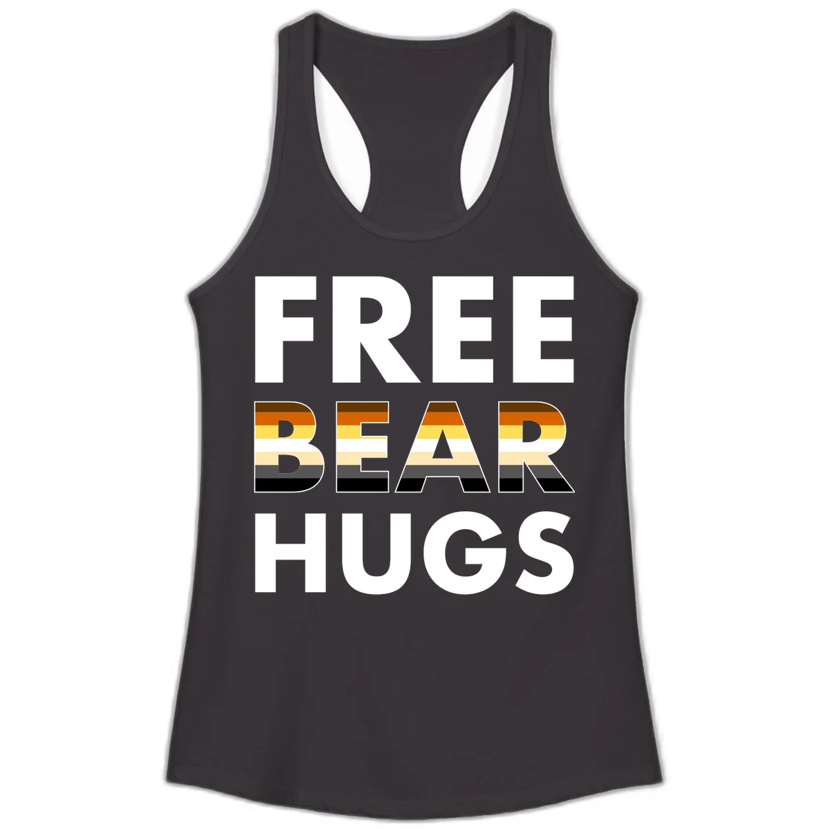 Free Bear Hugs design with bear flag stripes in brown, orange, yellow, tan and black colors featuring pride triangle symbol in Black