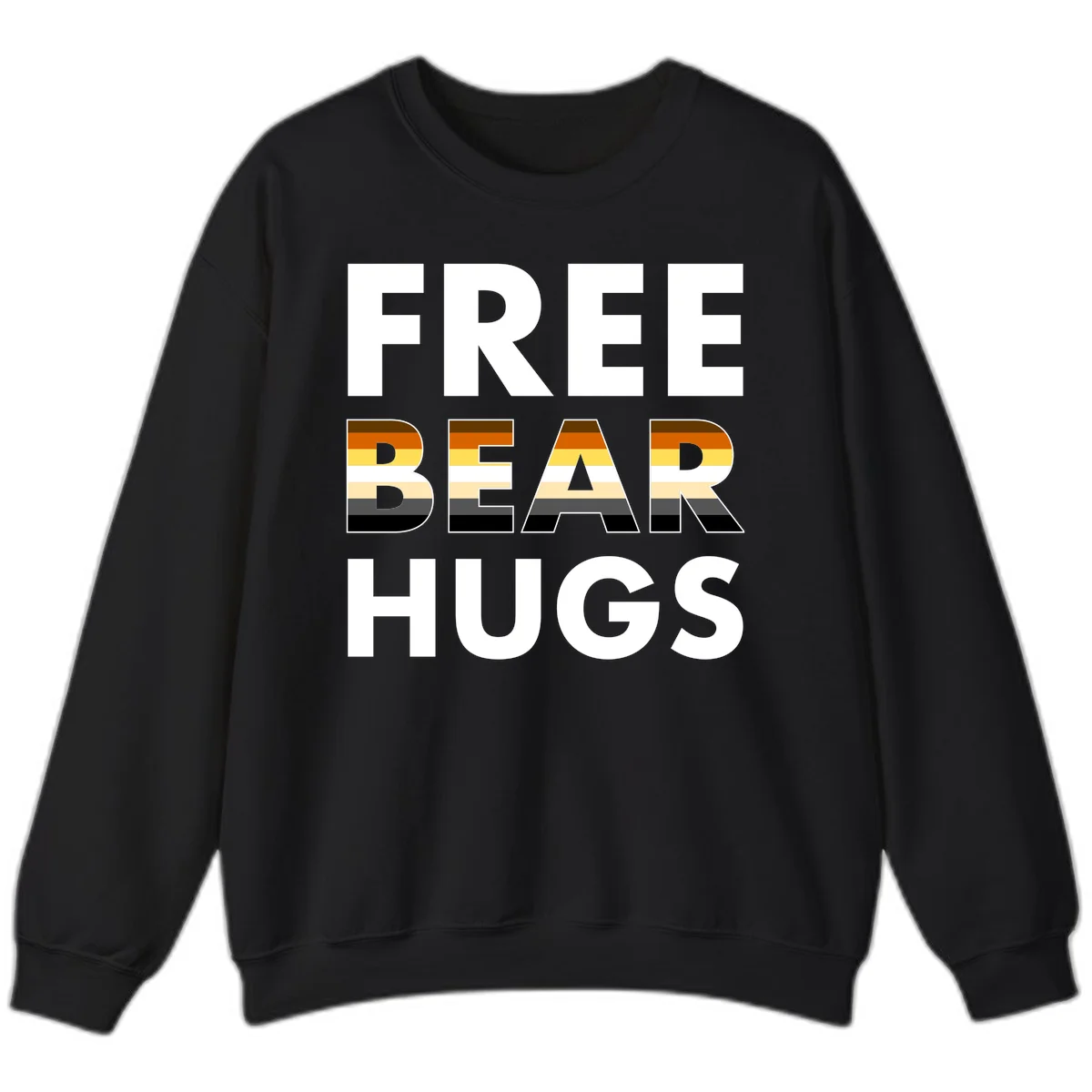 Free Bear Hugs design with bear flag stripes in brown, orange, yellow, tan and black colors featuring pride triangle symbol in Black