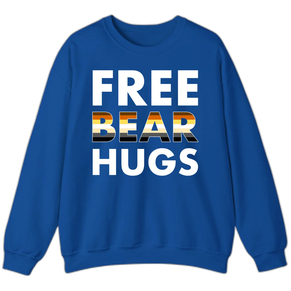 Free Bear Hugs design with bear flag stripes in brown, orange, yellow, tan and black colors featuring pride triangle symbol in Royal