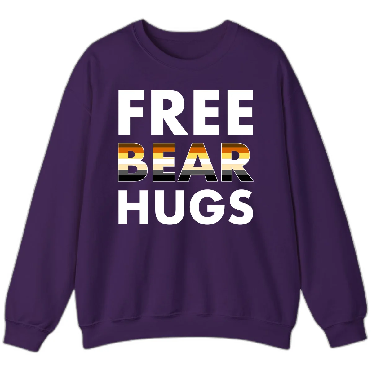Free Bear Hugs design with bear flag stripes in brown, orange, yellow, tan and black colors featuring pride triangle symbol in Purple