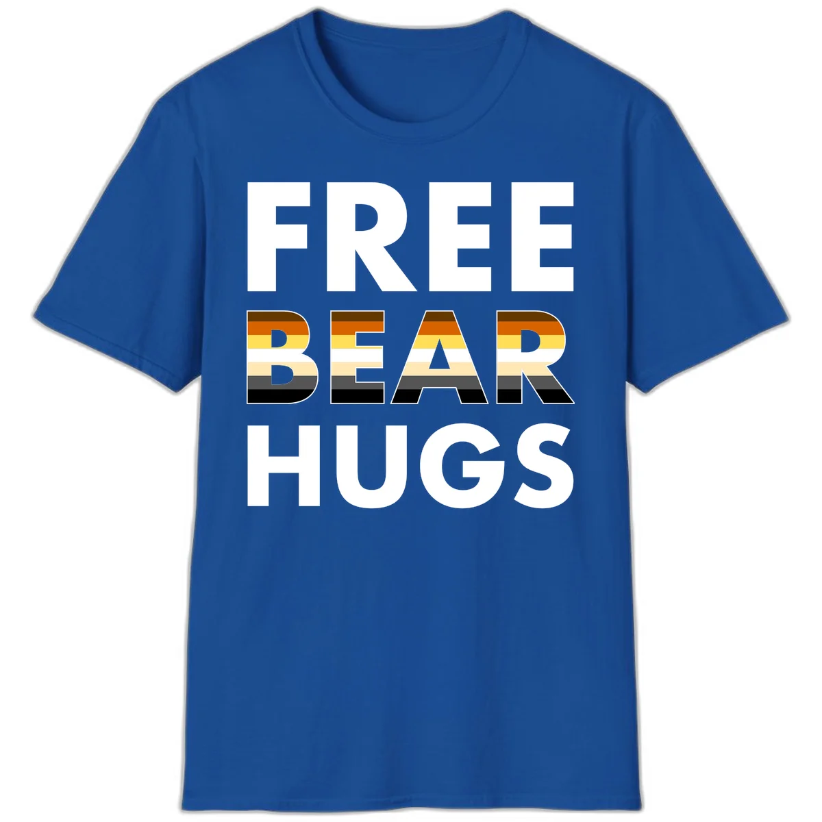 Free Bear Hugs design with bear flag stripes in brown, orange, yellow, tan and black colors featuring pride triangle symbol in Royal